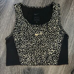 Nike Black Crop Tank with Cream Speckle and Gold Swoosh